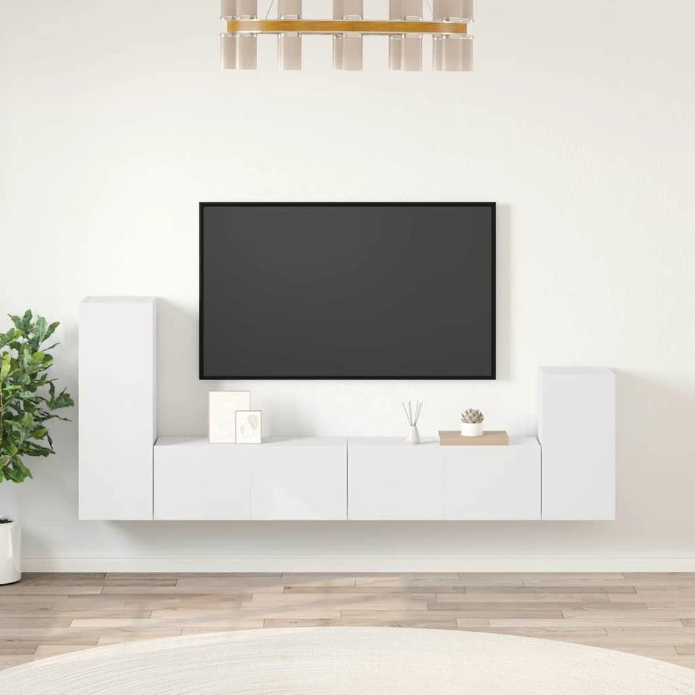 TV staliukas Televizoriaus spintelių komplektas, 4 dalių, baltas, mediena