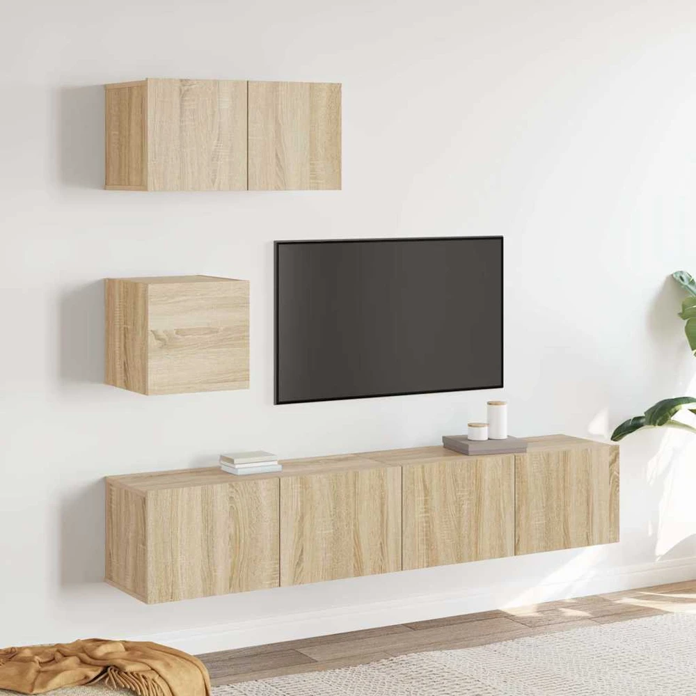 TV staliukas Televizoriaus spintelių komplektas, 4 dalių, ąžuolo, mediena