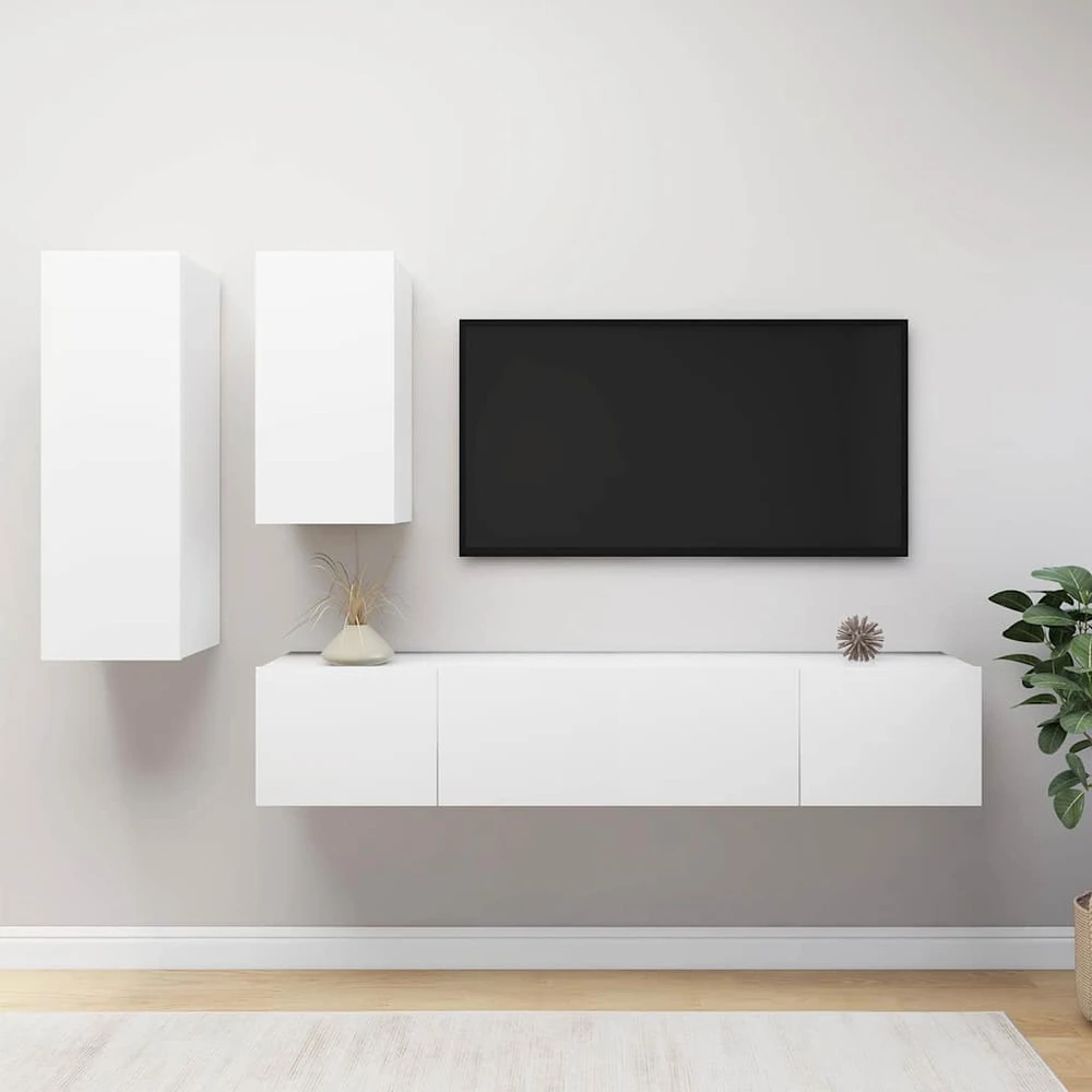 TV staliukas Televizoriaus spintelių komplektas, 4 dalių, baltas, mediena