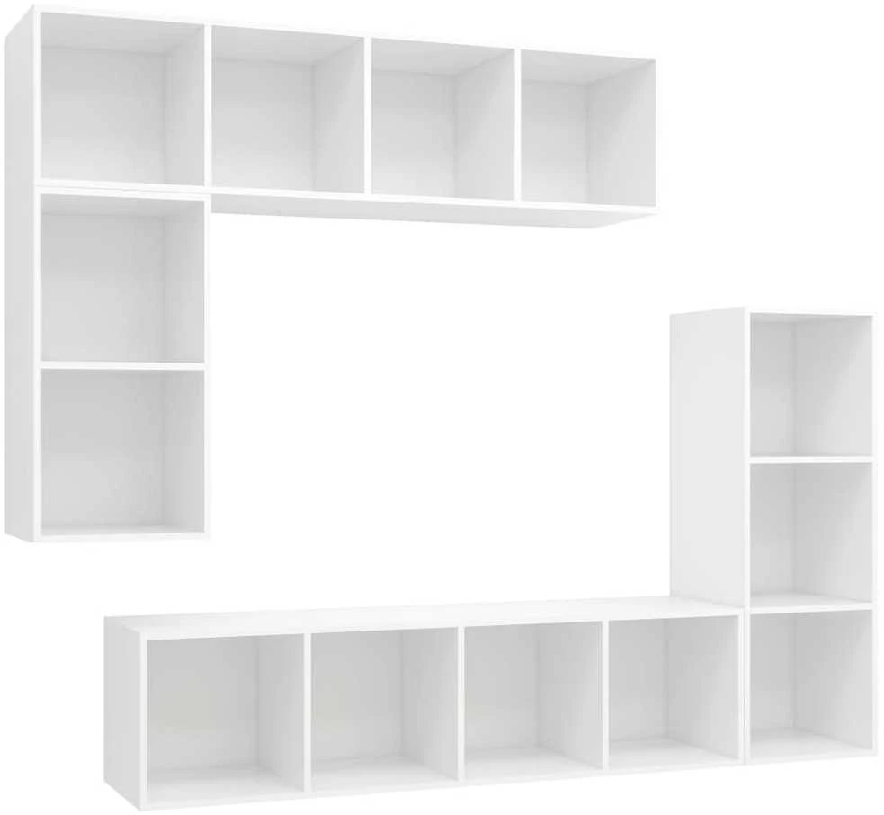 TV staliukas Televizoriaus spintelių komplektas, 4 dalių, baltas, mediena