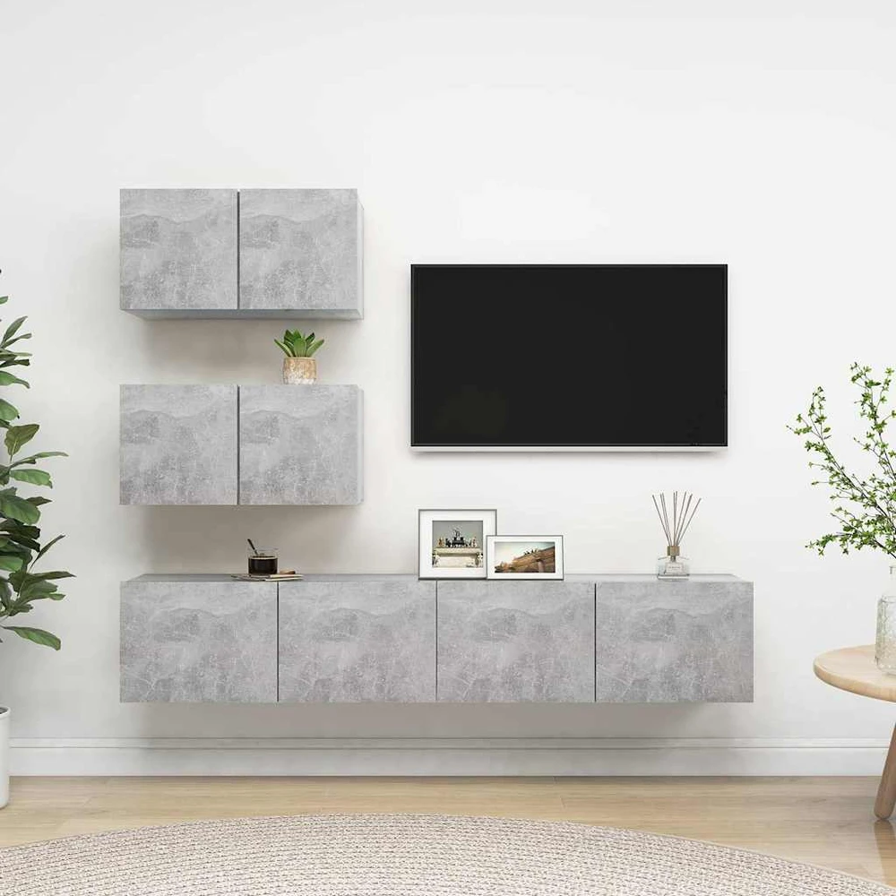 TV staliukas Televizoriaus spintelių komplektas, 4 dalių, betono, mediena