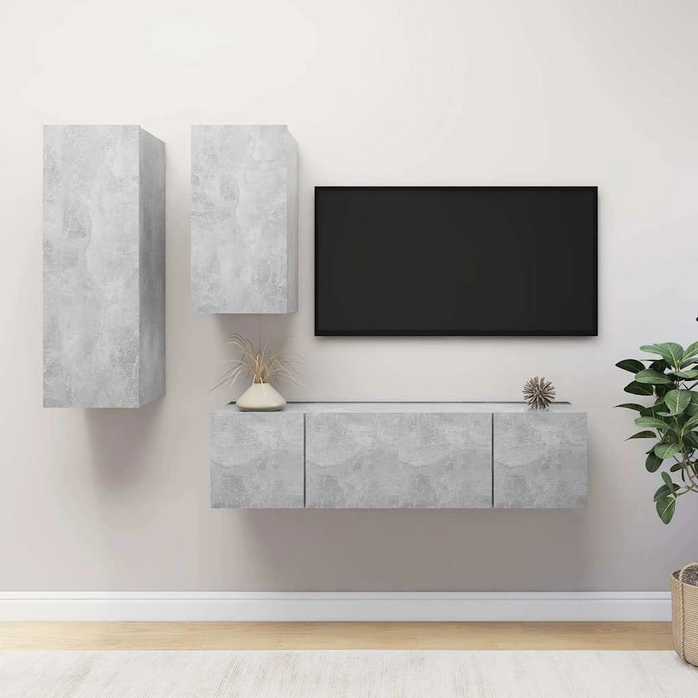 TV staliukas Televizoriaus spintelių komplektas, 4 dalių, betono, mediena