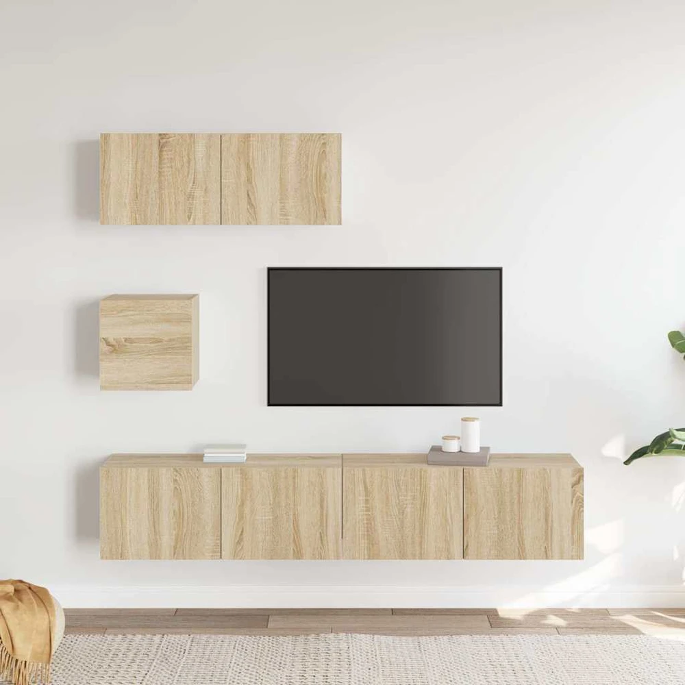 TV staliukas Televizoriaus spintelių komplektas, 4 dalių, ąžuolo, mediena