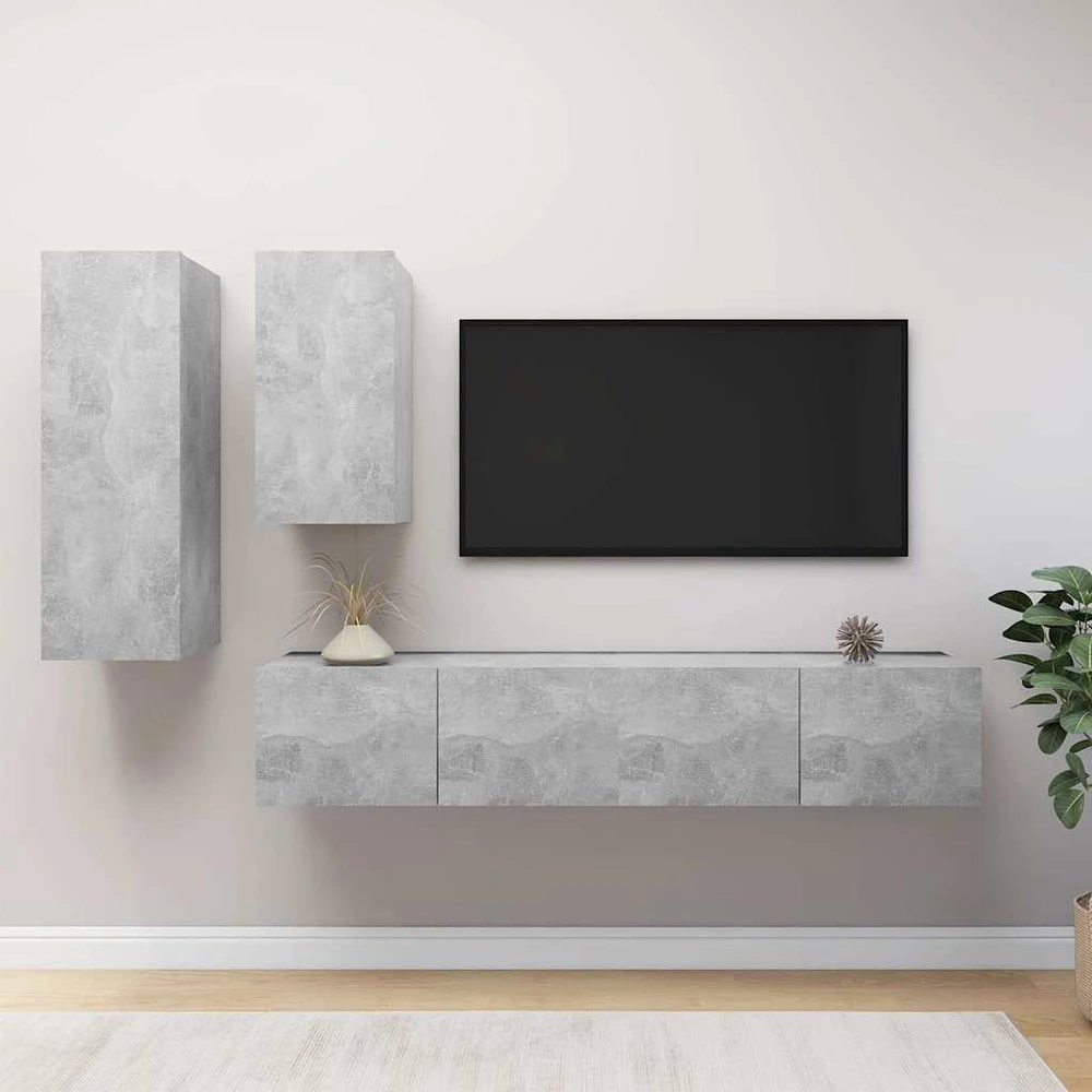 TV staliukas Televizoriaus spintelių komplektas, 4 dalių, betono, mediena