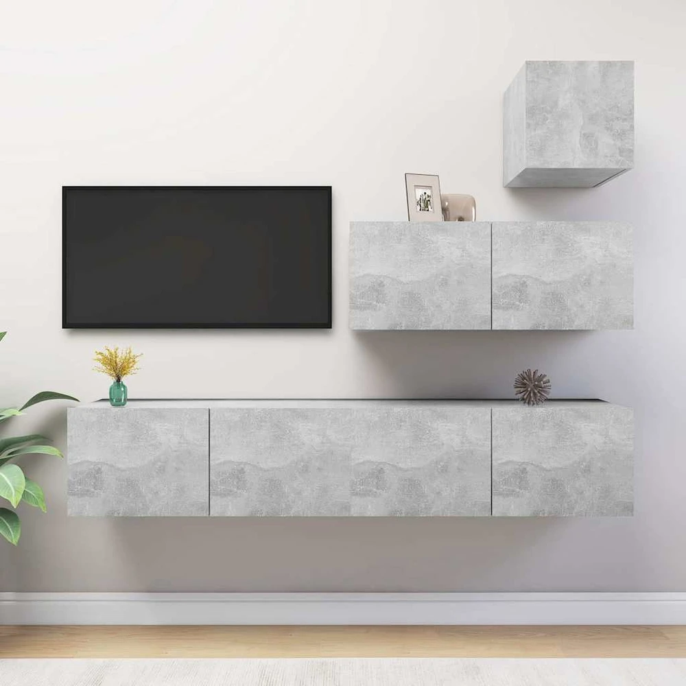 TV staliukas Televizoriaus spintelių komplektas, 4 dalių, betono, mediena
