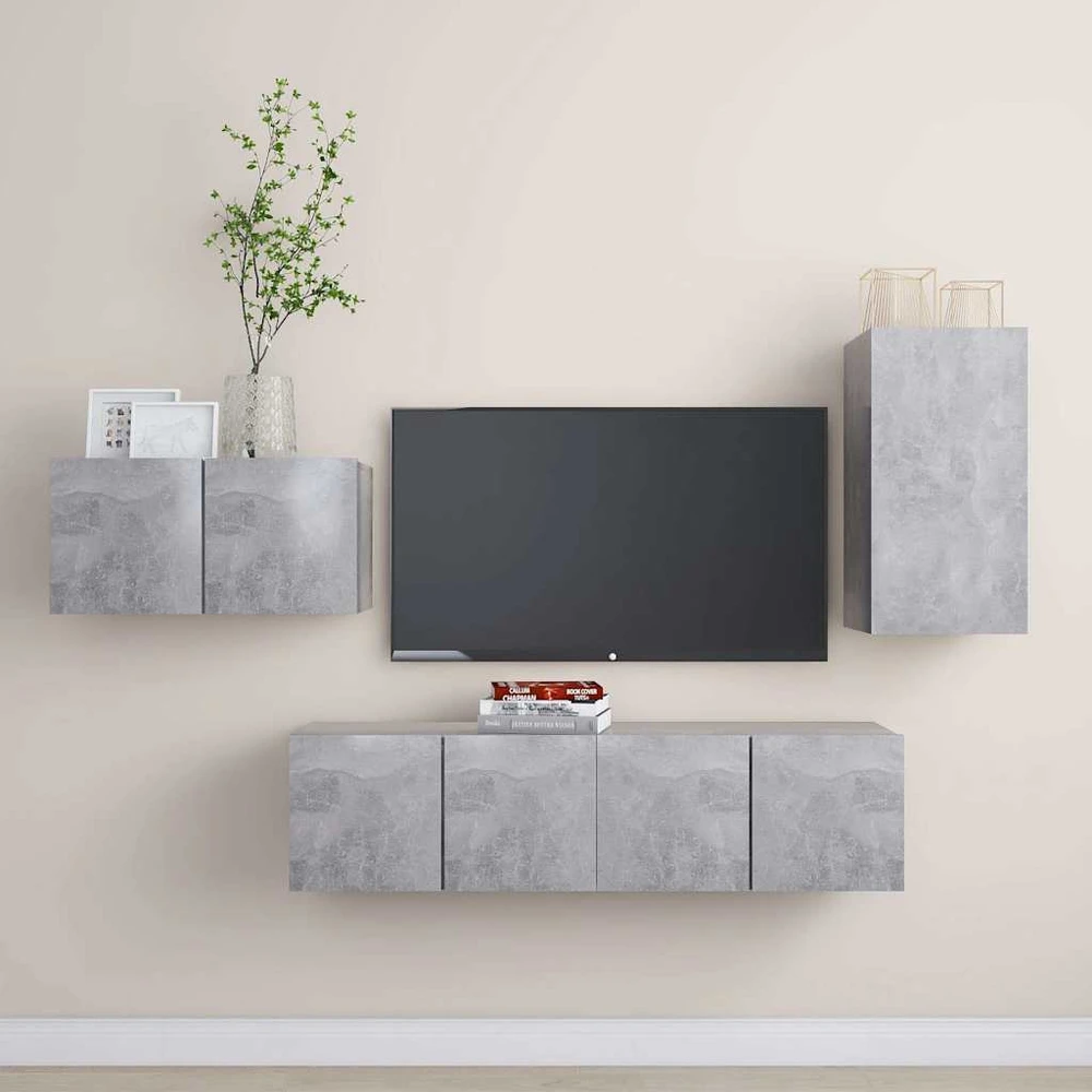 TV staliukas Televizoriaus spintelių komplektas, 4 dalių, betono, mediena
