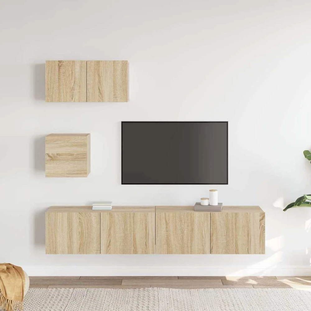 TV staliukas Televizoriaus spintelių komplektas, 4 dalių, ąžuolo, mediena