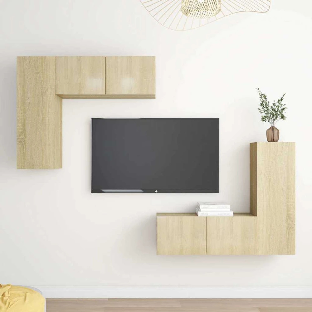 Televizoriaus spintelių komplektas, 4 dalių, ąžuolo, mediena