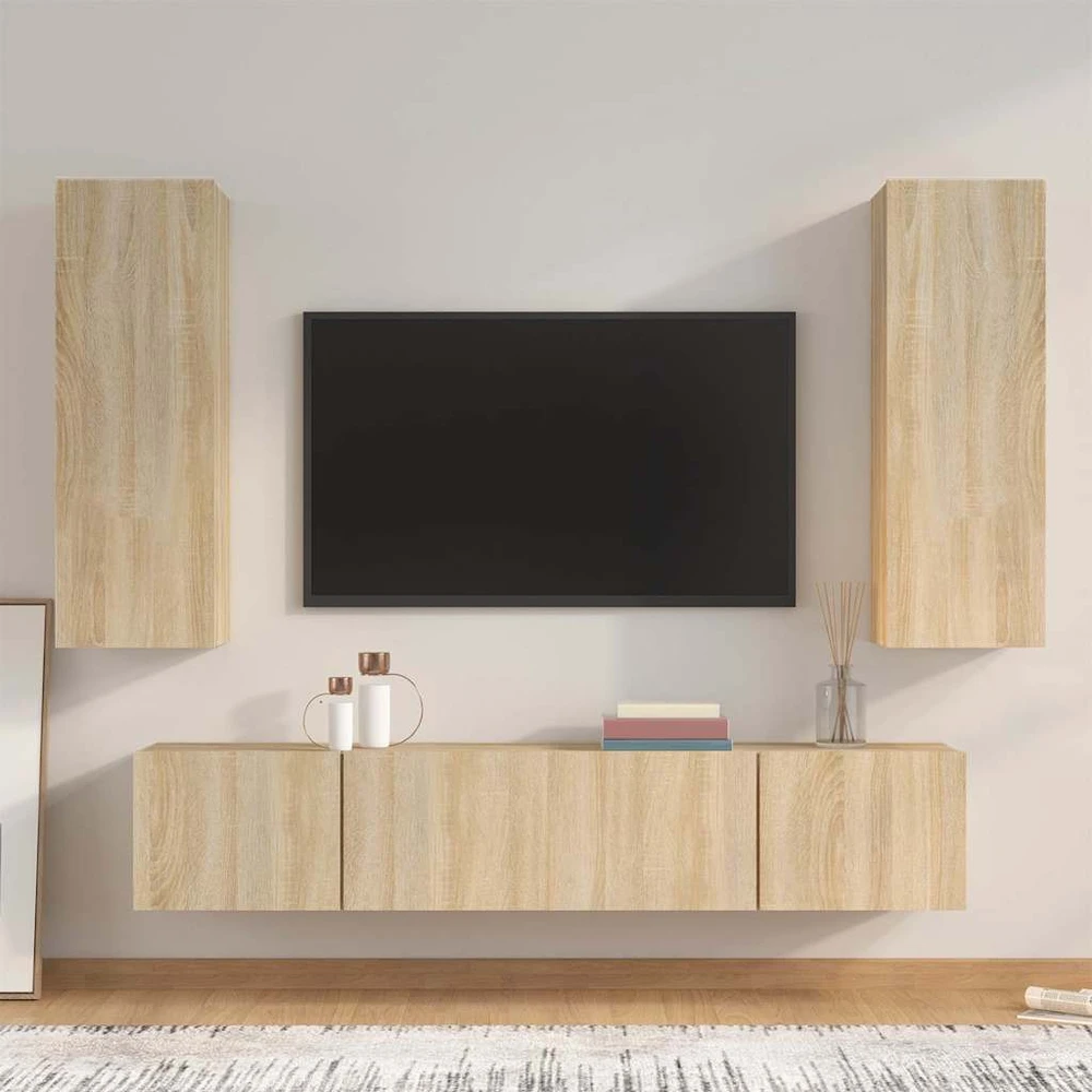 TV staliukas Televizoriaus spintelių komplektas, 4 dalių, ąžuolo, mediena