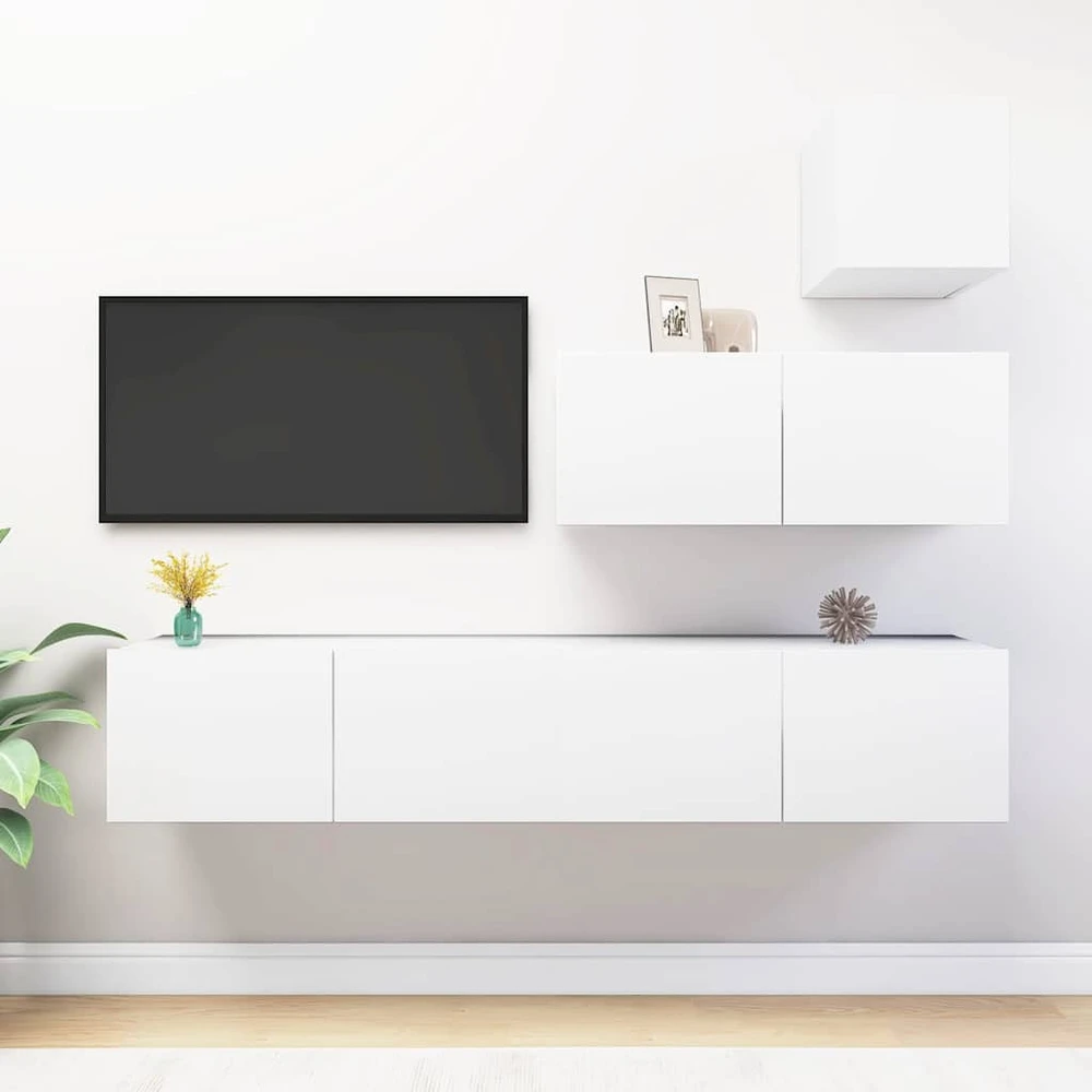 TV staliukas Televizoriaus spintelių komplektas, 4 dalių, baltas, mediena