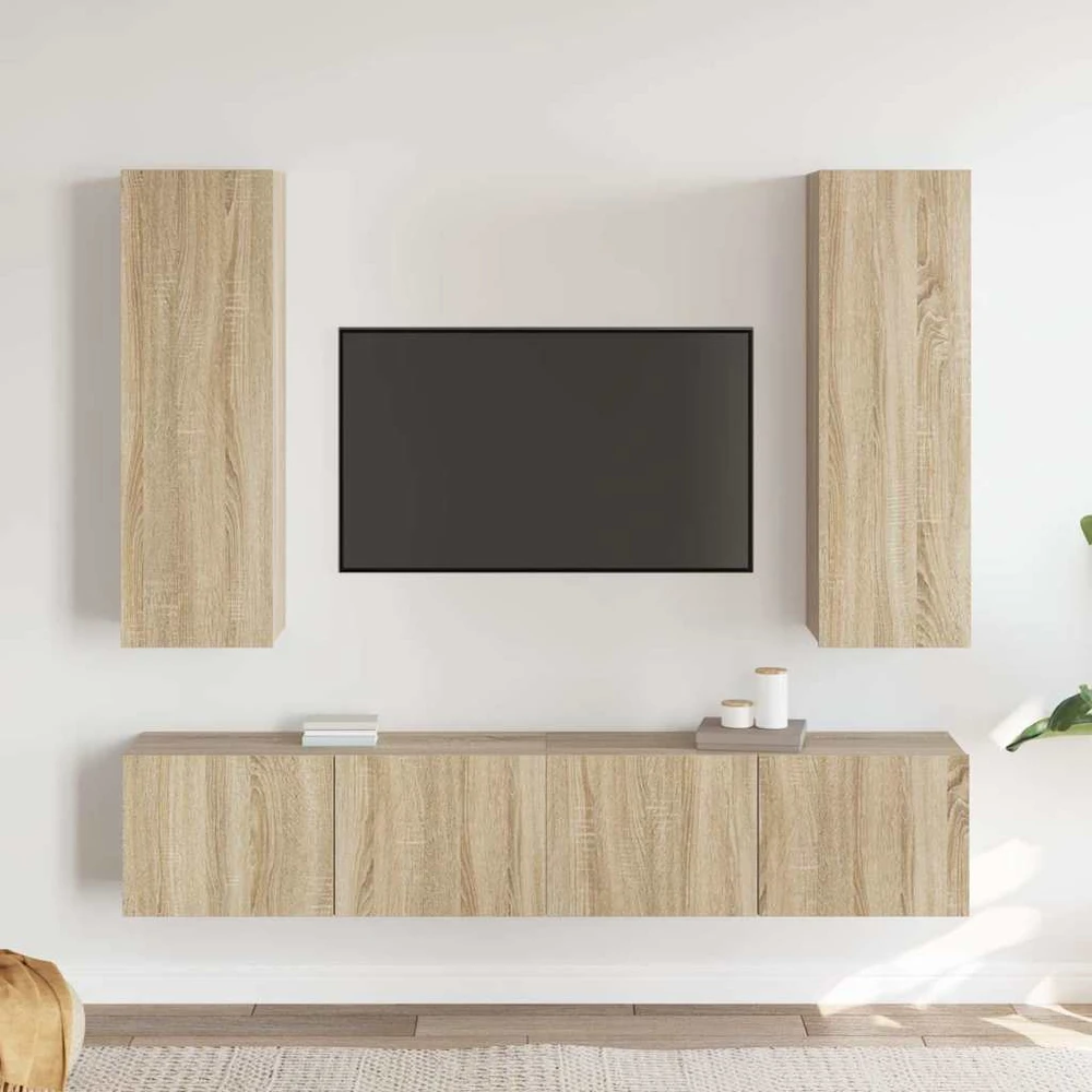 TV staliukas Televizoriaus spintelių komplektas, 4 dalių, ąžuolo, mediena