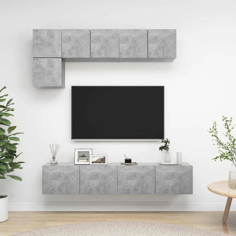 TV staliukas Televizoriaus spintelių komplektas, 5 dalių, betono, mediena