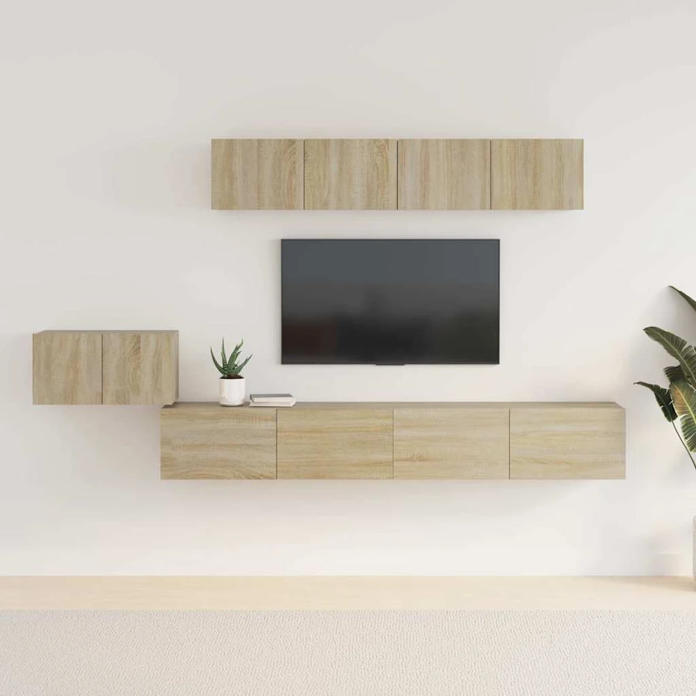 TV staliukas Televizoriaus spintelių komplektas, 5 dalių, ąžuolo, mediena