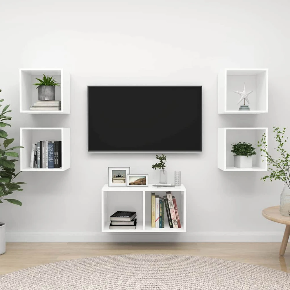TV staliukas Televizoriaus spintelių komplektas, 5 dalių, baltas, MDP
