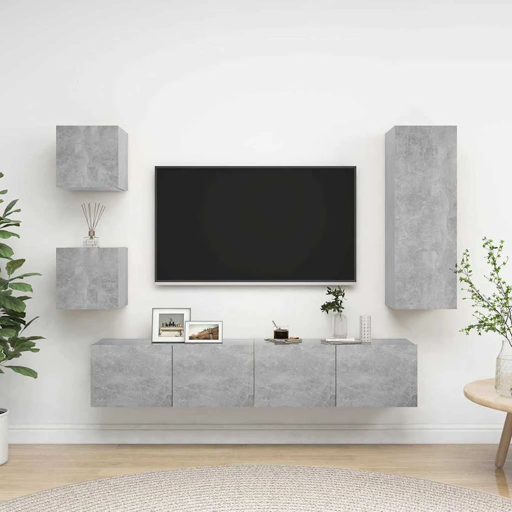 TV staliukas Televizoriaus spintelių komplektas, 5 dalių, betono, mediena