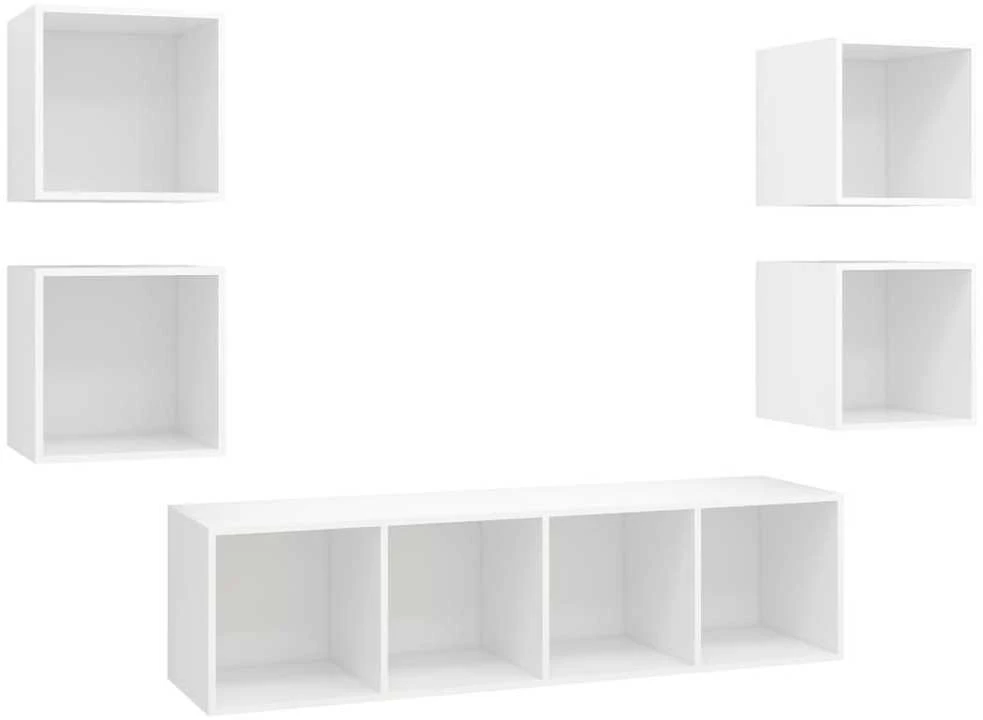 TV staliukas Televizoriaus spintelių komplektas, 5 dalių, baltas, MDP