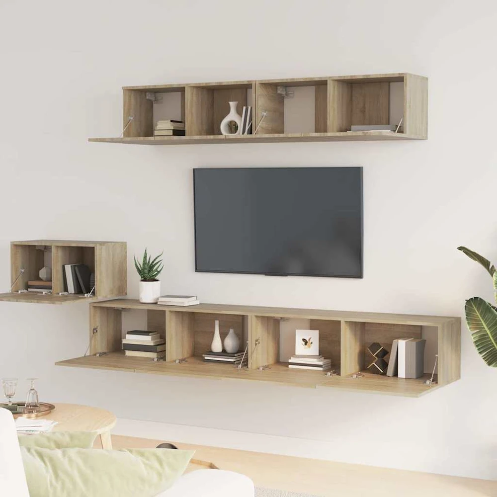 TV staliukas Televizoriaus spintelių komplektas, 5 dalių, ąžuolo, mediena