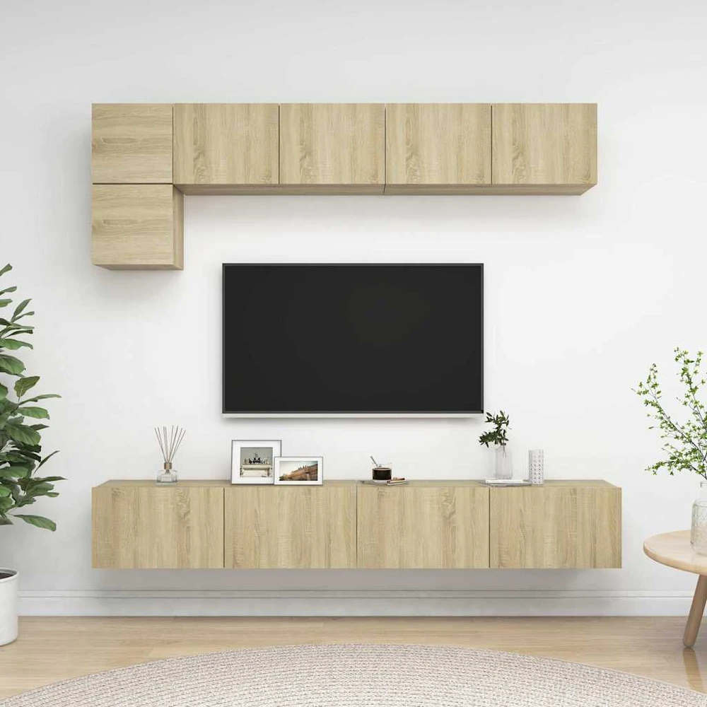 TV staliukas Televizoriaus spintelių komplektas, 5 dalių, ąžuolo, mediena