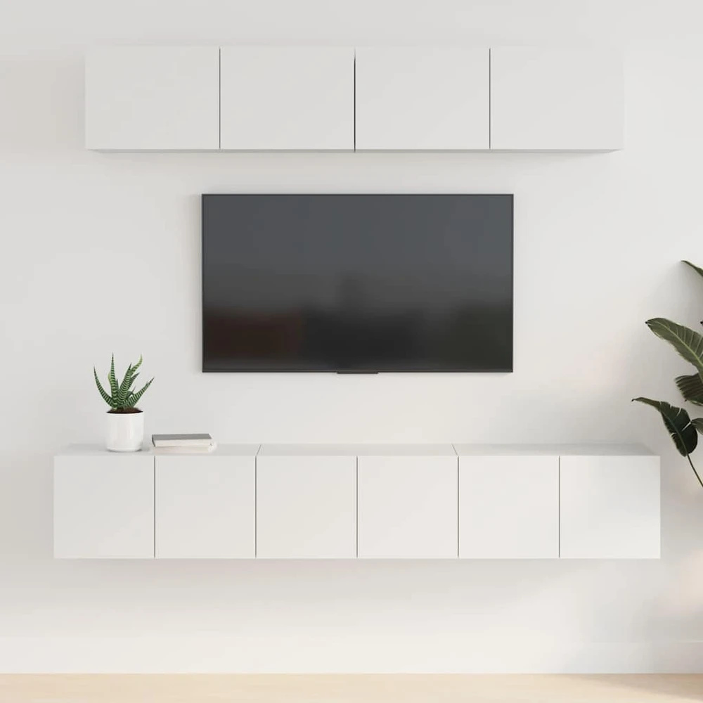 TV staliukas Televizoriaus spintelių komplektas, 5 dalių, baltas, mediena