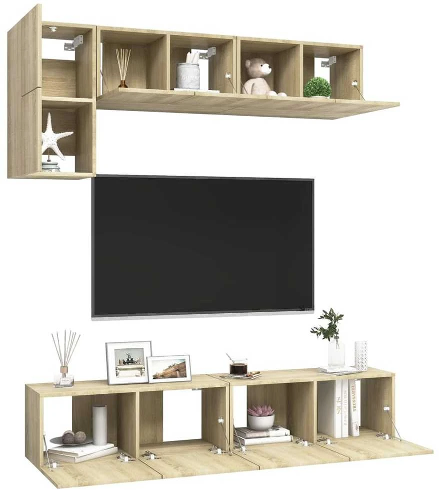 TV staliukas Televizoriaus spintelių komplektas, 5 dalių, ąžuolo, mediena