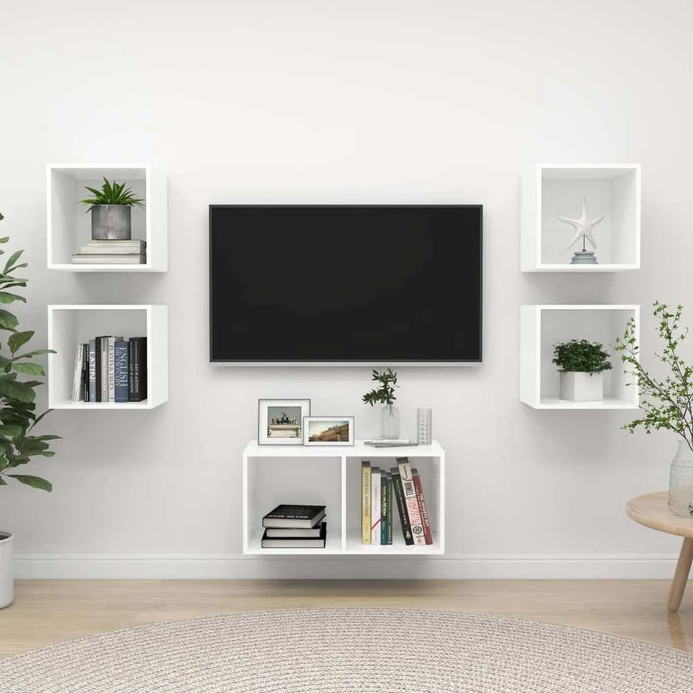 TV staliukas Televizoriaus spintelių komplektas, 5 dalių, baltas, MDP