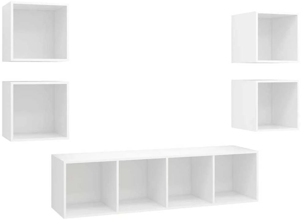 TV staliukas Televizoriaus spintelių komplektas, 5 dalių, baltas, MDP