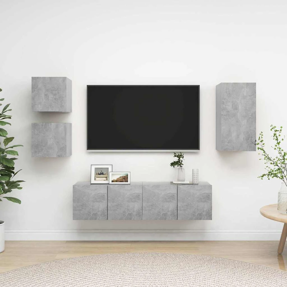 TV staliukas Televizoriaus spintelių komplektas, 5 dalių, betono, mediena
