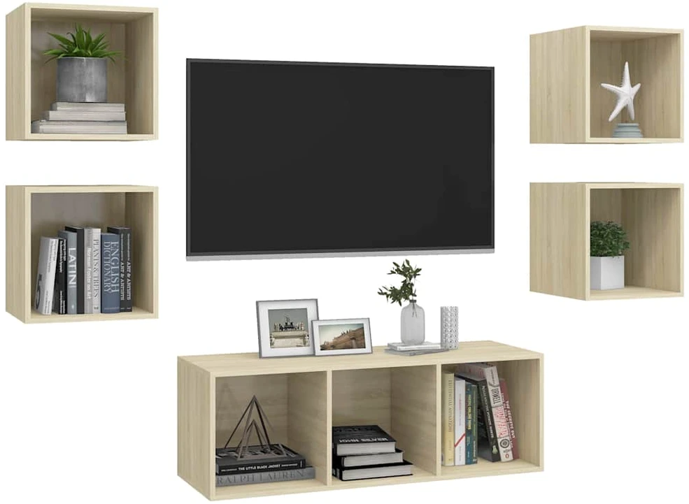 TV staliukas Televizoriaus spintelių komplektas, 5 dalių, ąžuolo, mediena