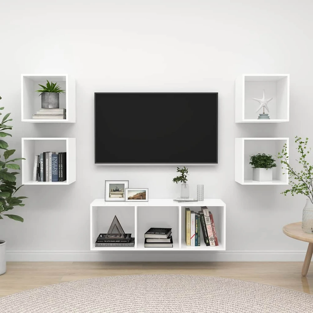 TV staliukas Televizoriaus spintelių komplektas, 5 dalių, baltas, MDP