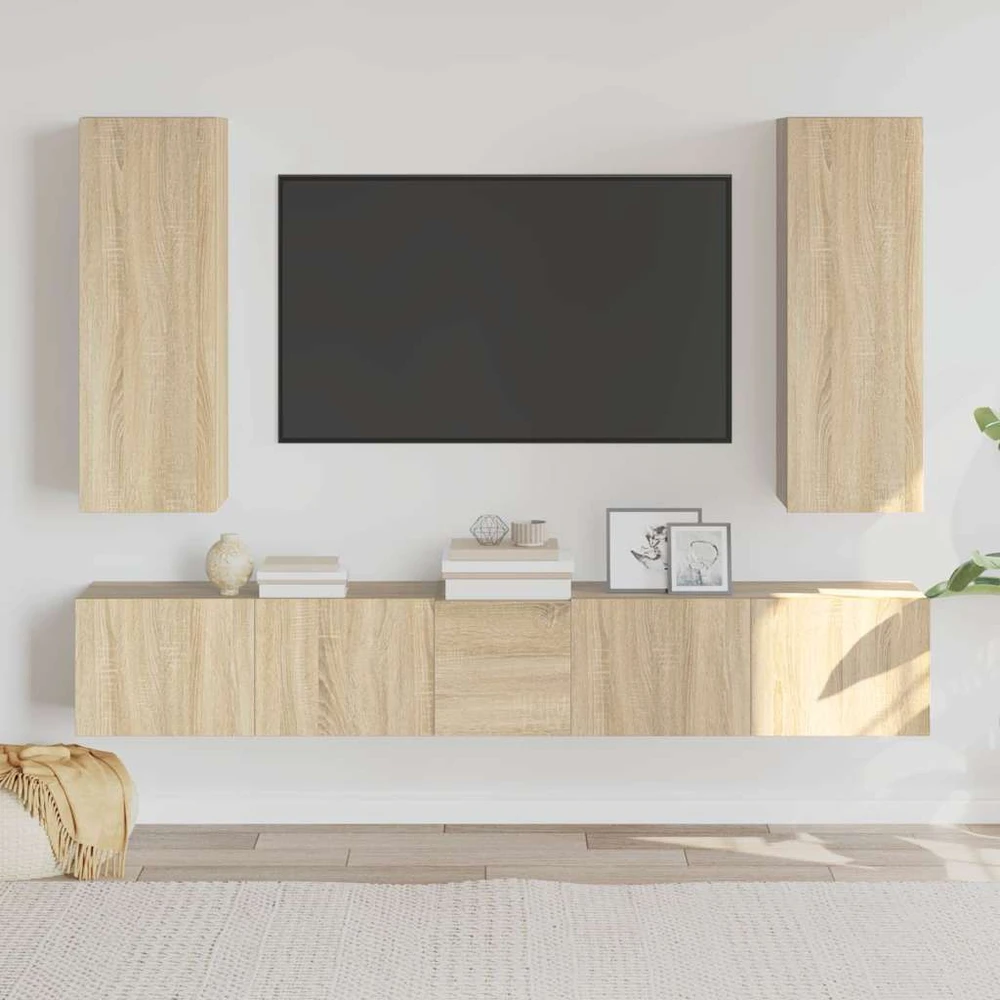TV staliukas Televizoriaus spintelių komplektas, 5 dalių, ąžuolo, mediena