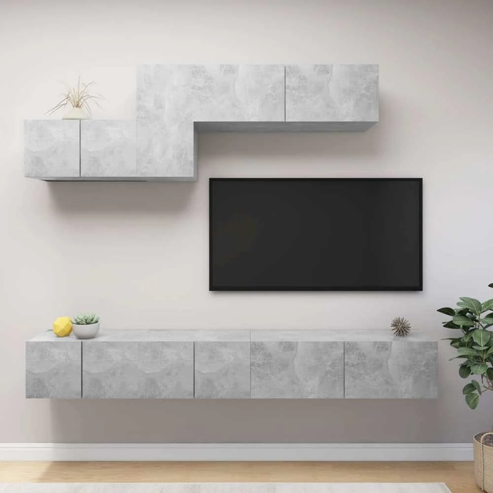 TV staliukas Televizoriaus spintelių komplektas, 6 dalių, betono, mediena
