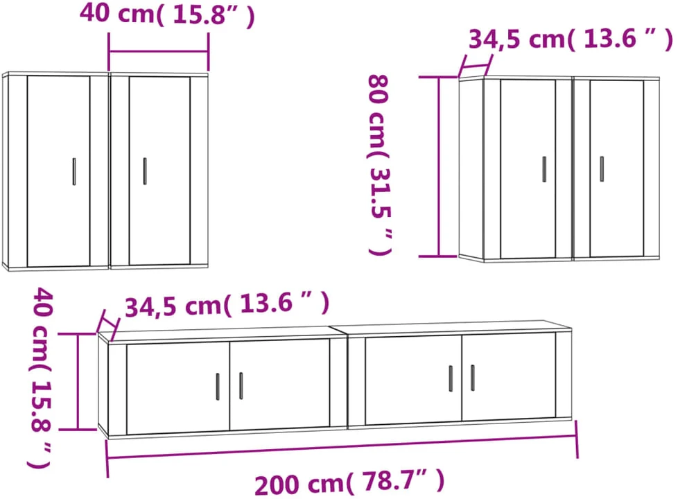 TV staliukas Televizoriaus spintelių komplektas, 6 dalių, baltas, mediena