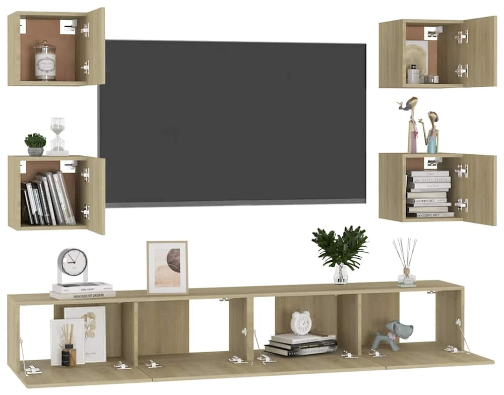 TV staliukas Televizoriaus spintelių komplektas, 6 dalių, ąžuolo, mediena