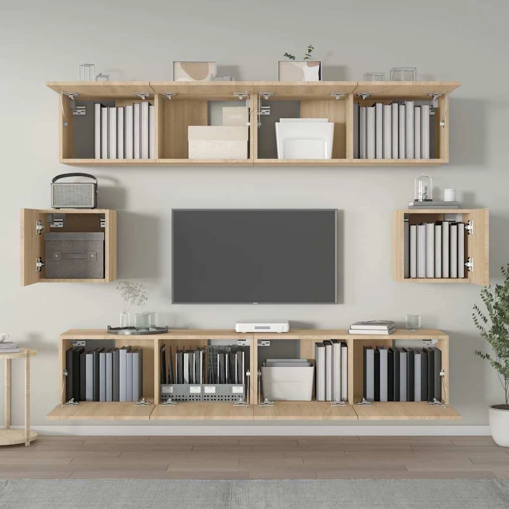 TV staliukas Televizoriaus spintelių komplektas, 6 dalių, ąžuolo, mediena