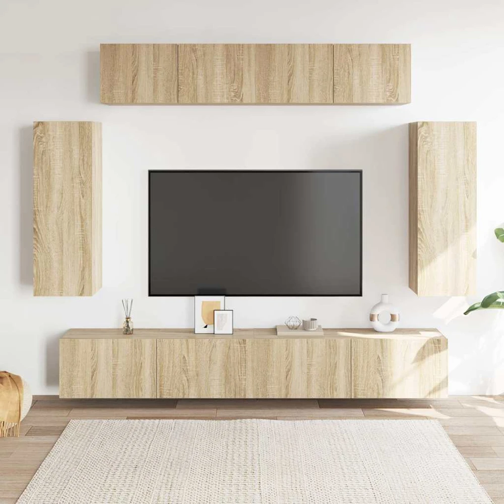 TV staliukas Televizoriaus spintelių komplektas, 6 dalių, ąžuolo, mediena