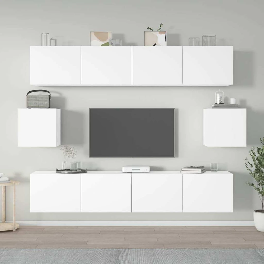 TV staliukas Televizoriaus spintelių komplektas, 6 dalių, baltas, mediena
