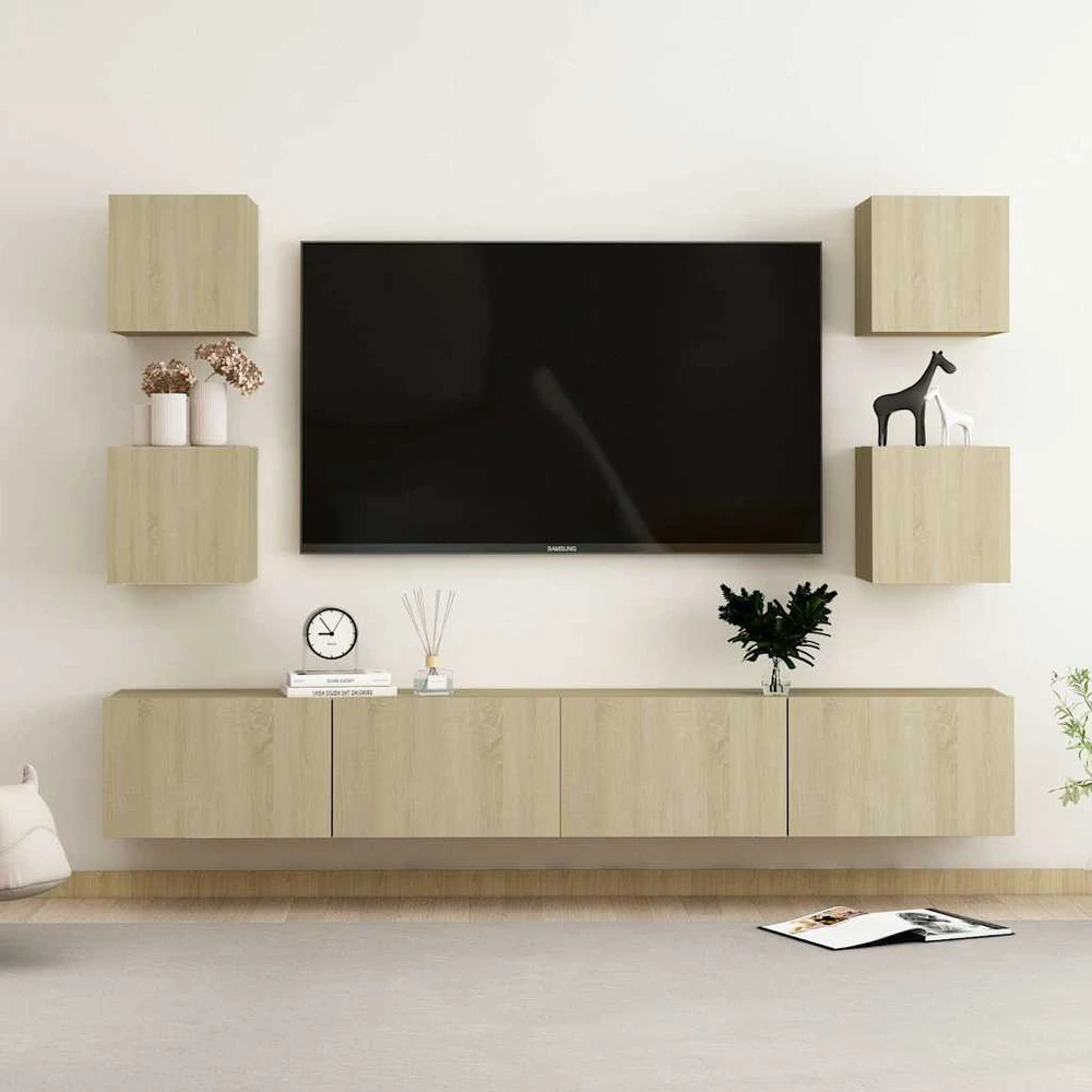 TV staliukas Televizoriaus spintelių komplektas, 6 dalių, ąžuolo, mediena
