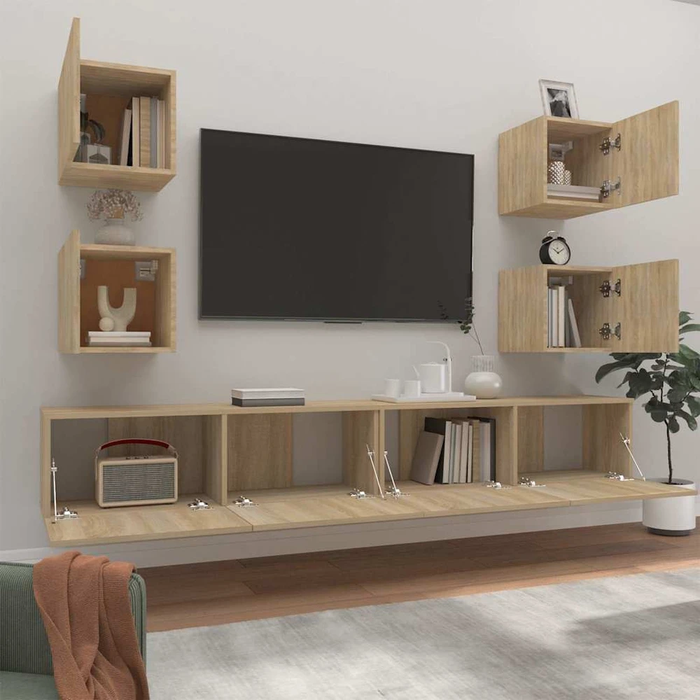 TV staliukas Televizoriaus spintelių komplektas, 6 dalių, ąžuolo, mediena
