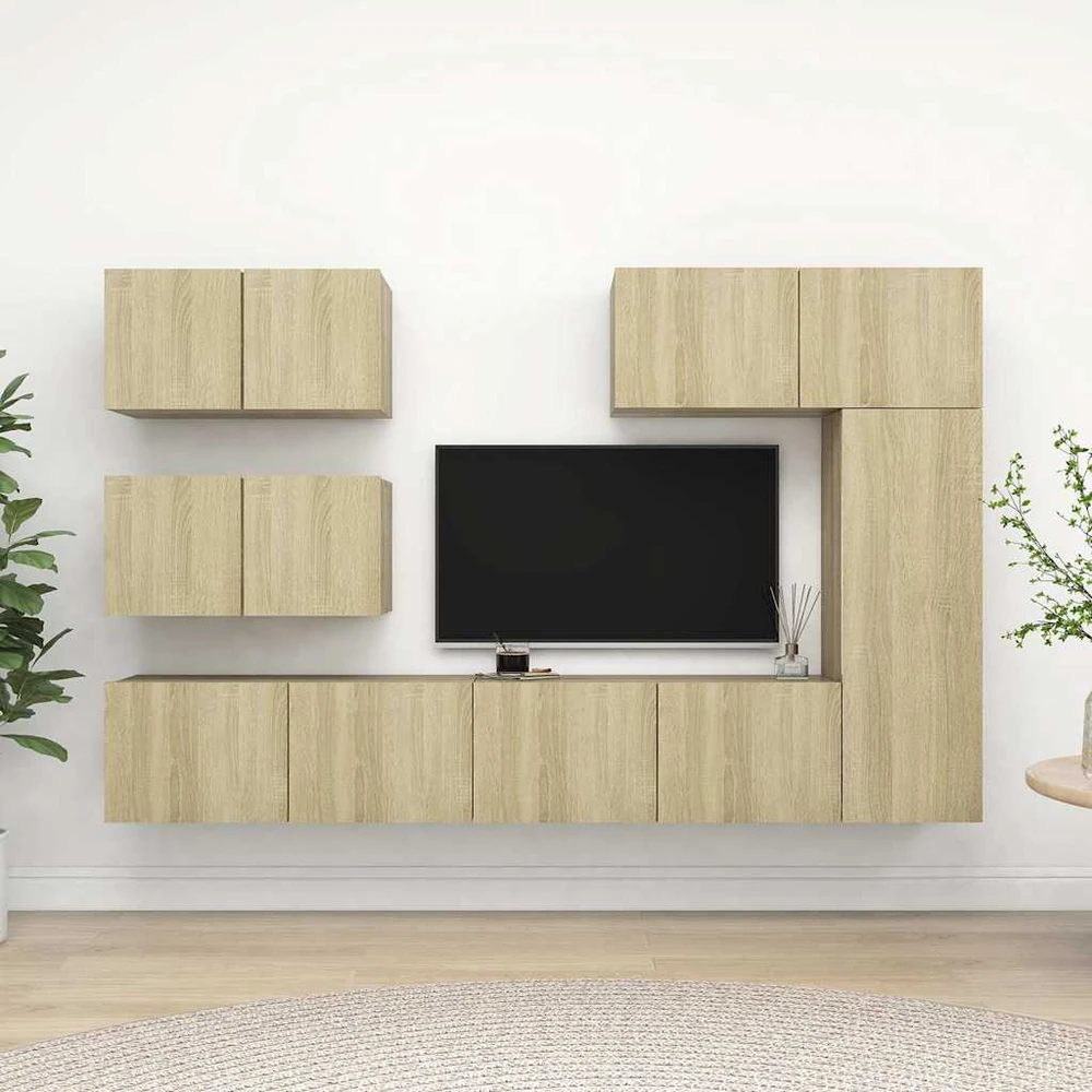 TV staliukas Televizoriaus spintelių komplektas, 6 dalių, ąžuolo, mediena