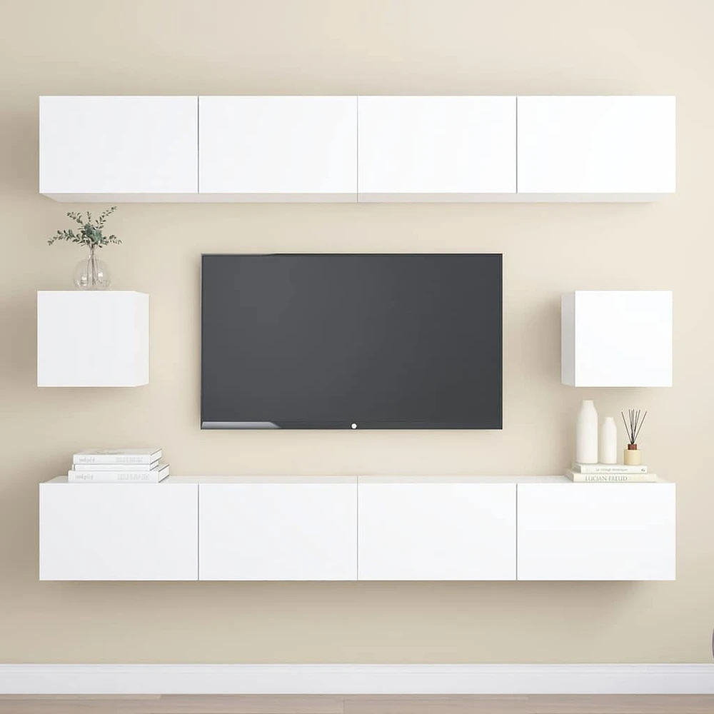 TV staliukas Televizoriaus spintelių komplektas, 6 dalių, baltas, mediena
