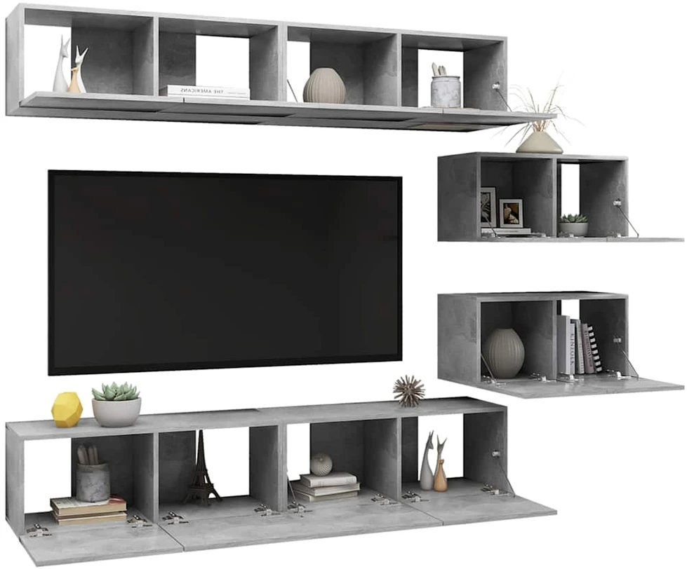 TV staliukas Televizoriaus spintelių komplektas, 6 dalių, betono, mediena