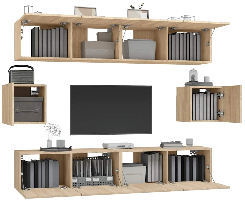 TV staliukas Televizoriaus spintelių komplektas, 6 dalių, ąžuolo, mediena