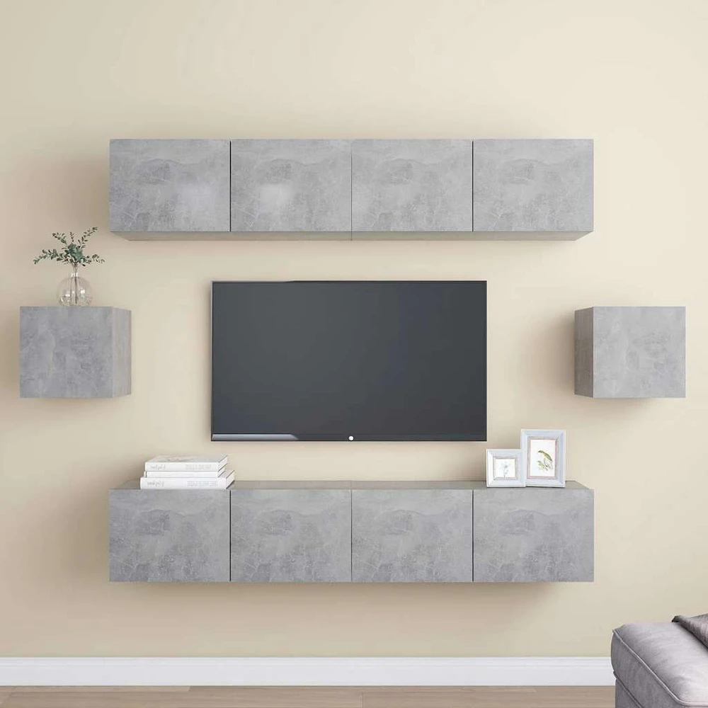 TV staliukas Televizoriaus spintelių komplektas, 6 dalių, betono, mediena