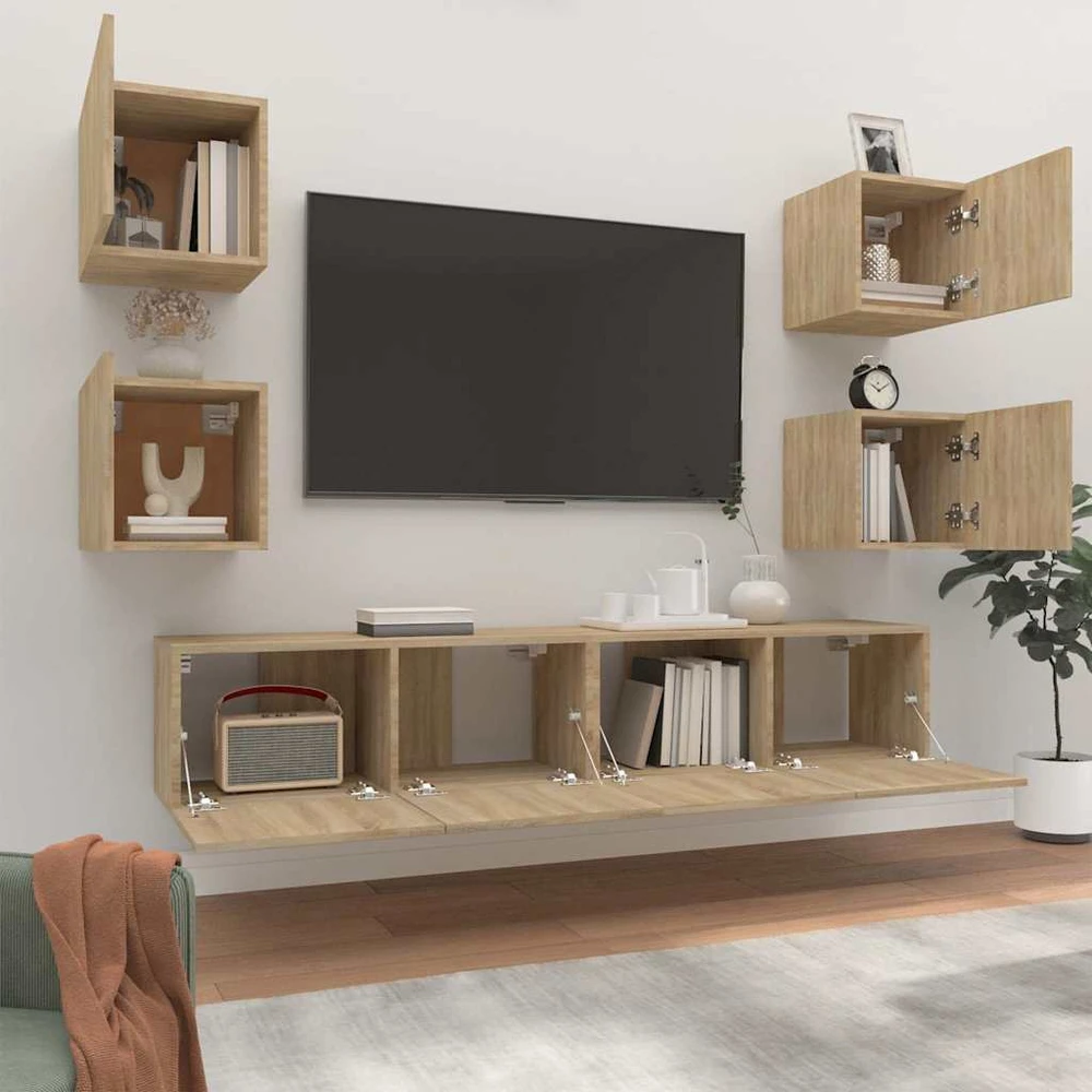 TV staliukas Televizoriaus spintelių komplektas, 6 dalių, ąžuolo, mediena
