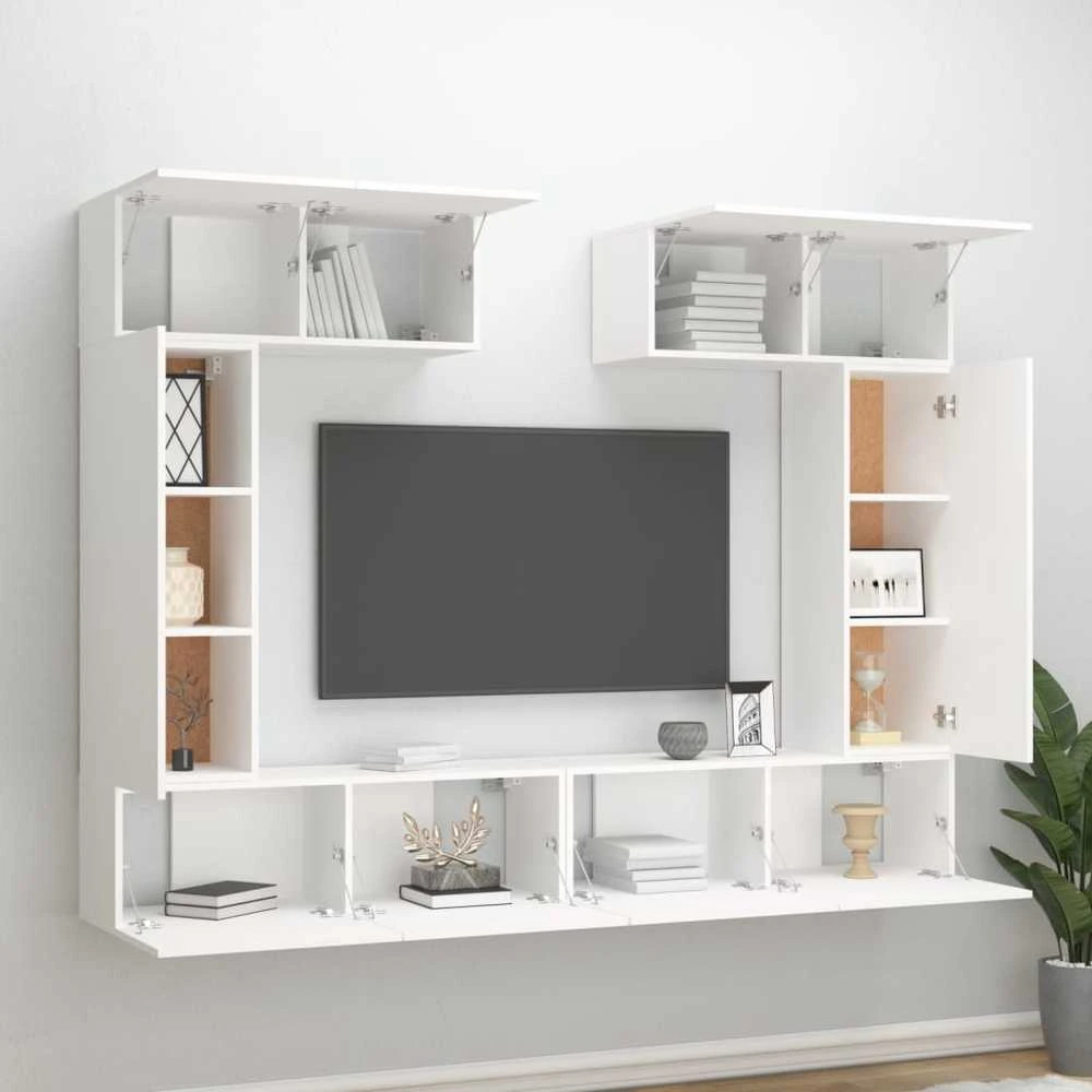 TV staliukas Televizoriaus spintelių komplektas, 6 dalių, baltas, mediena