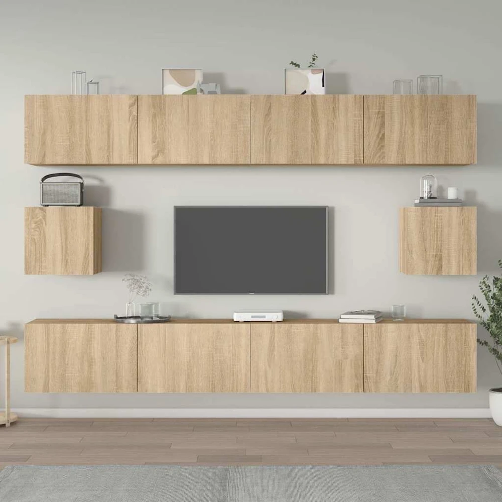 TV staliukas Televizoriaus spintelių komplektas, 6 dalių, ąžuolo, mediena