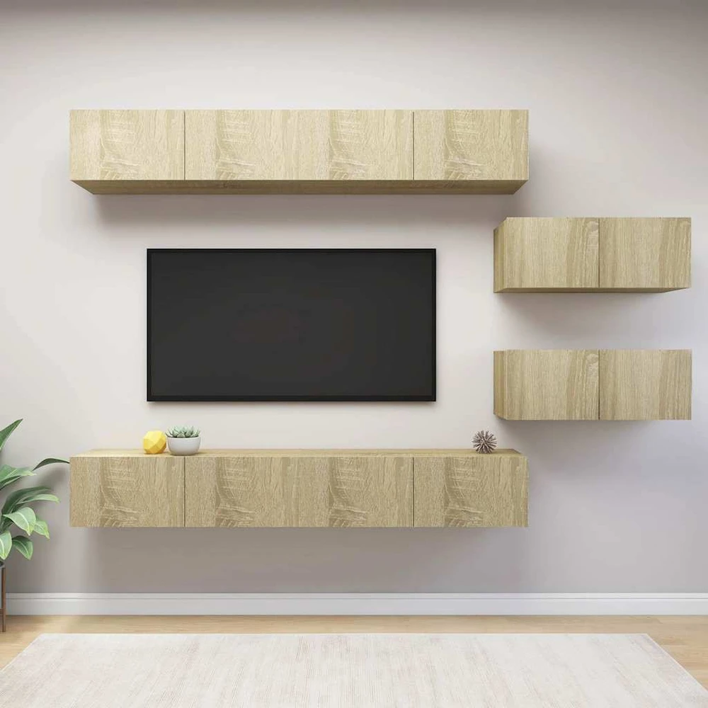 TV staliukas Televizoriaus spintelių komplektas, 6 dalių, ąžuolo, mediena