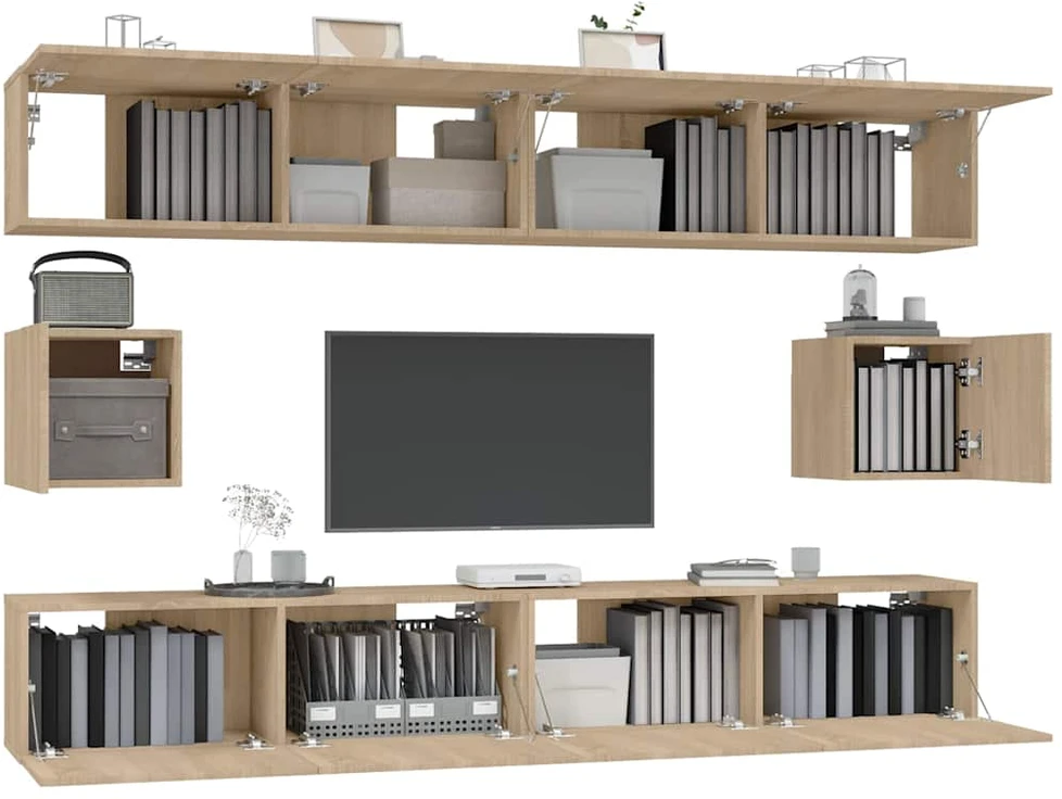 TV staliukas Televizoriaus spintelių komplektas, 6 dalių, ąžuolo, mediena