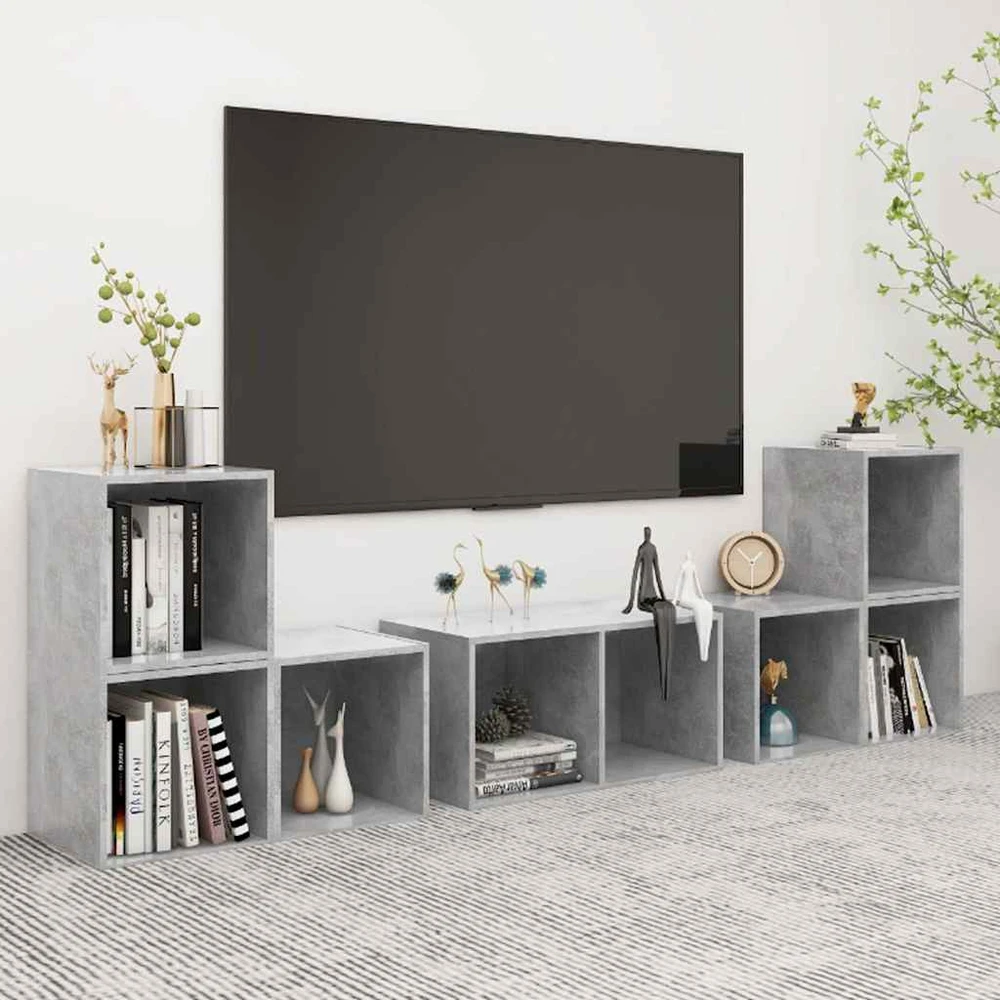 TV staliukas Televizoriaus spintelių komplektas, 6 dalių, betono, mediena