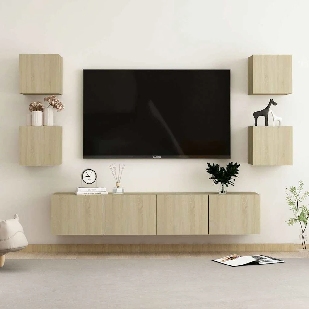 TV staliukas Televizoriaus spintelių komplektas, 6 dalių, ąžuolo, mediena